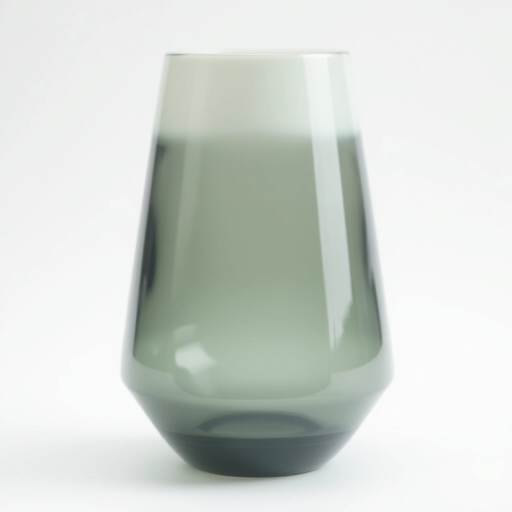 Modern tapered glass vase with gradient color from smoke gray to soft sage green