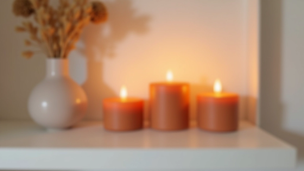 Terra cotta pillar candles set displayed on apartment shelf